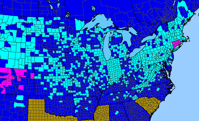 The range of Hesperis matronalis